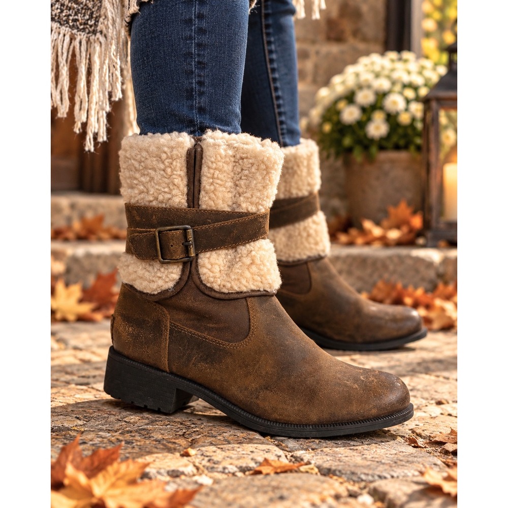 UGG Blayre III 1095153 Brown Leather Shearling Wool Lined Boots Size 7.5